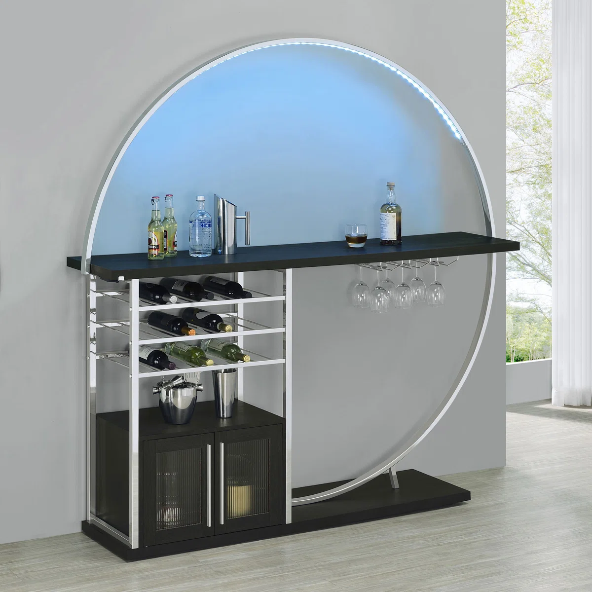 Breigh 72.5" Modern Home Bar with LED Lighting, Wine Rack & Storage Cabinet