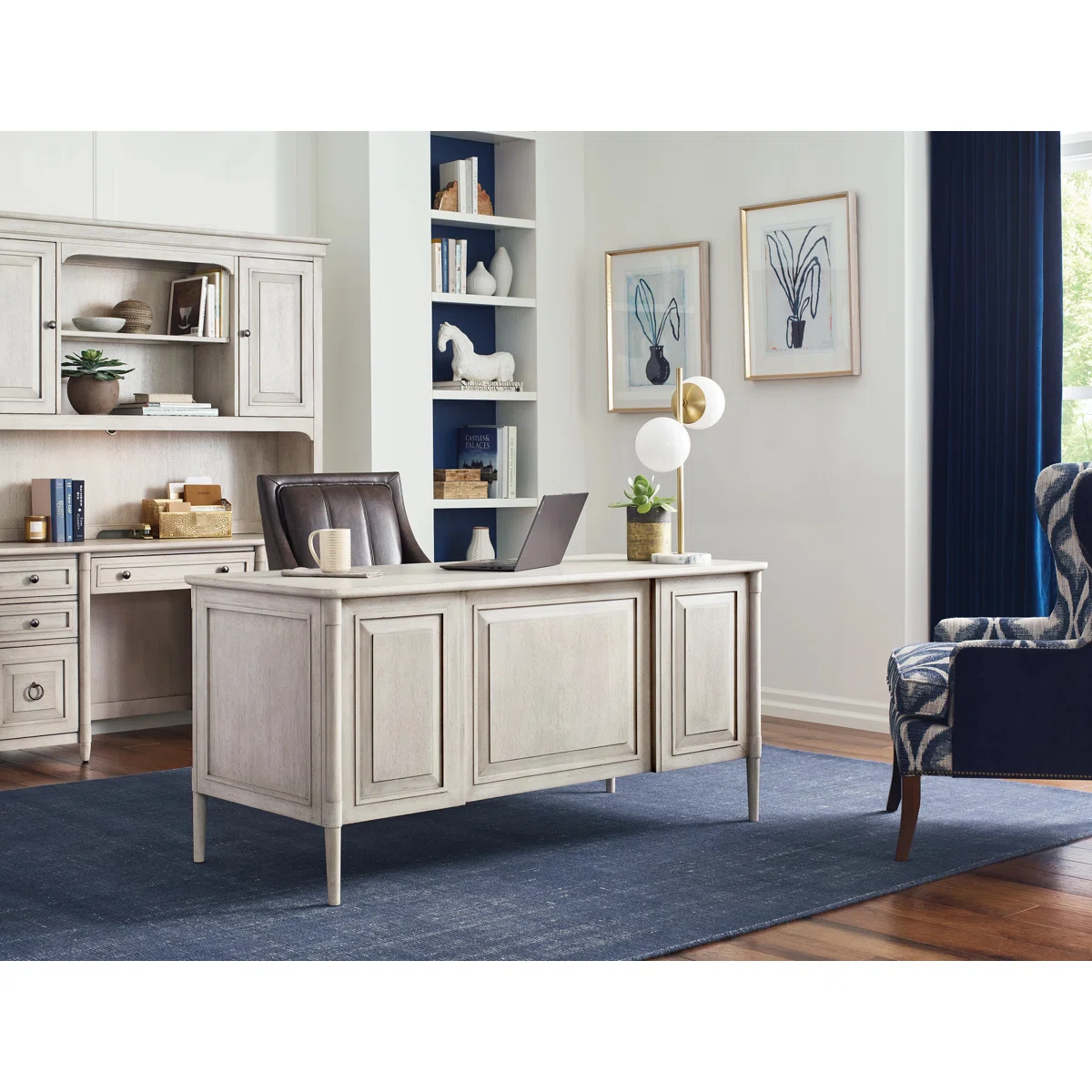 Ashwyn 64" Mahogany Executive Desk with Storage Drawers & Flip-Down Center Drawer | Modern Transitional Office Furniture