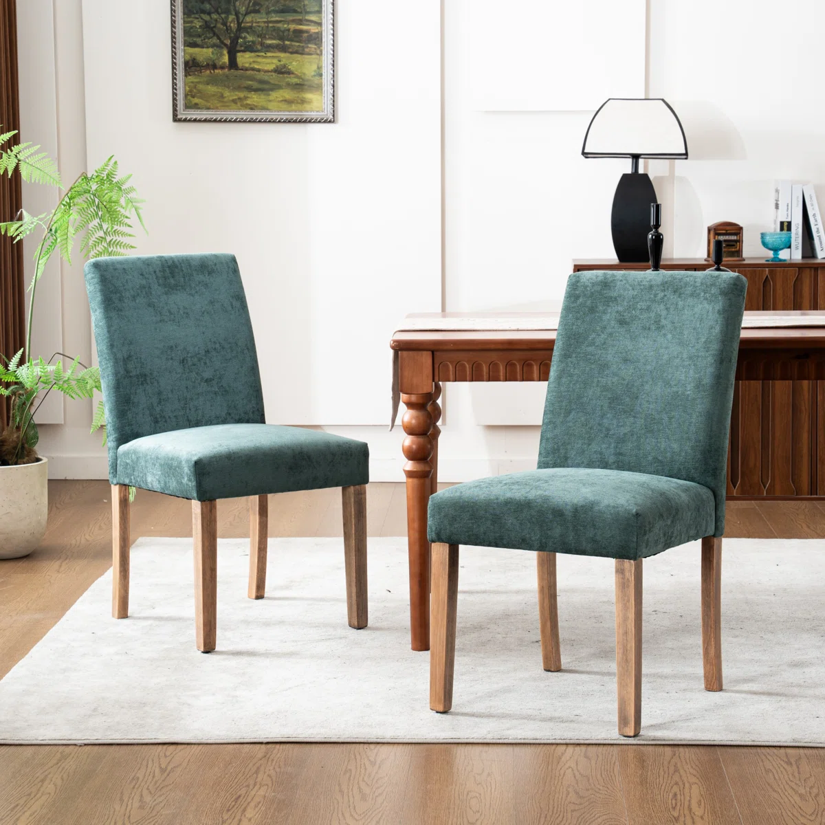 Red Barrel Studio® High Back Green Fabric Upholstered Dining Chairs – Parsons Kitchen Chairs with Solid Wood Legs