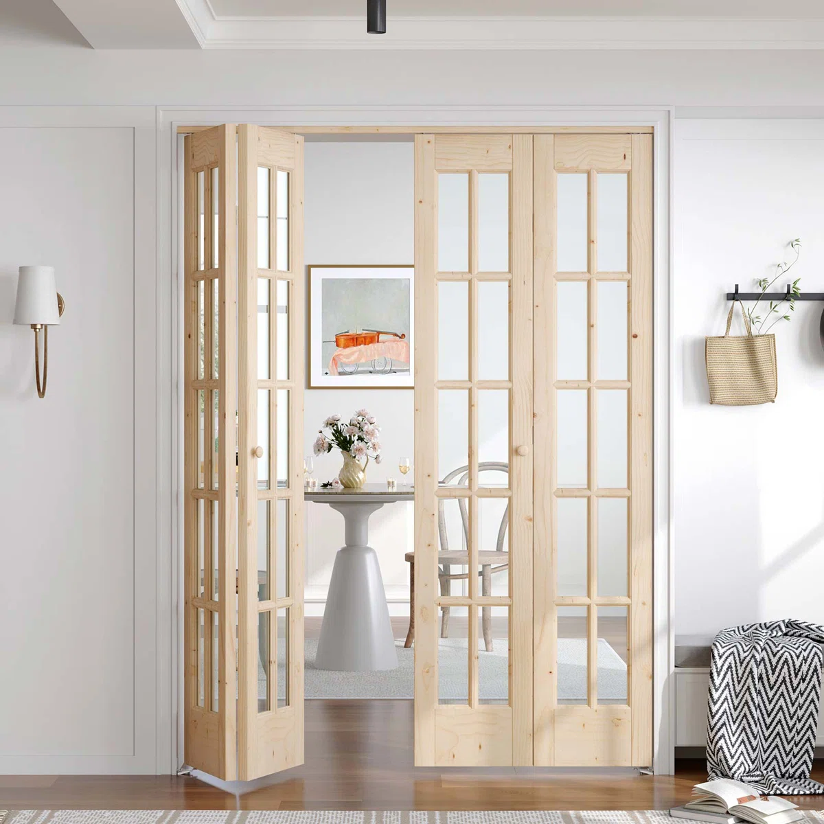 EASELIFE 24"x80" Glass & Solid Wood Bi-Fold Interior Door – Includes Installation Hardware Kit