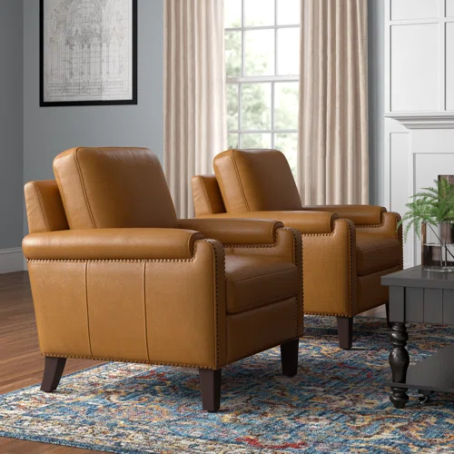 Brown Club Accent Chair – Plush Upholstered Living Room & Office Seating, Box 1 of 2