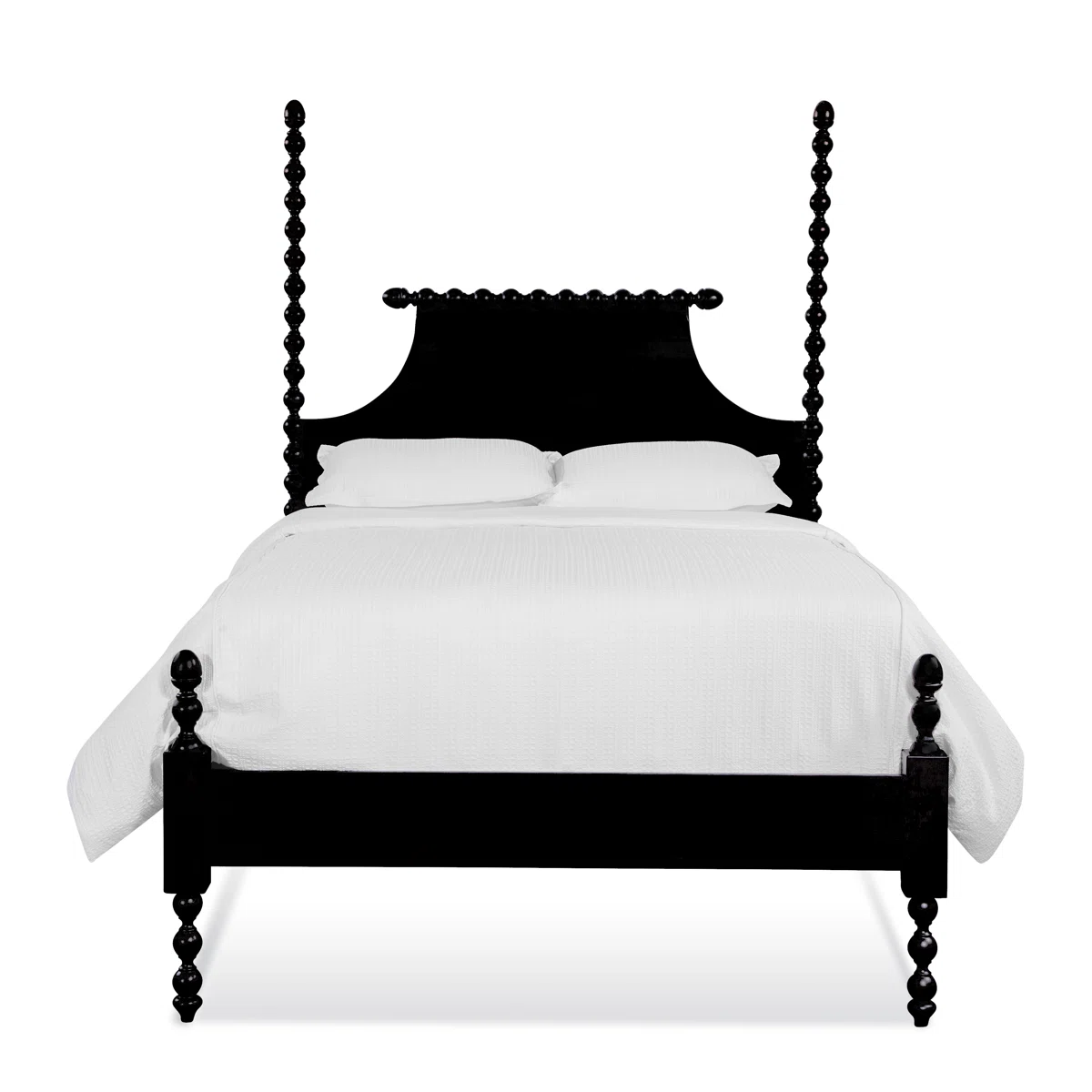 Mary Spindle Four Post Bed – Solid Wood Poster Bed with Scooped Headboard & Spindle Posts