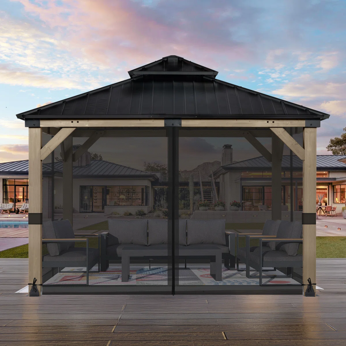 Aoodor Mosquito Netting Screen for Gazebo Black