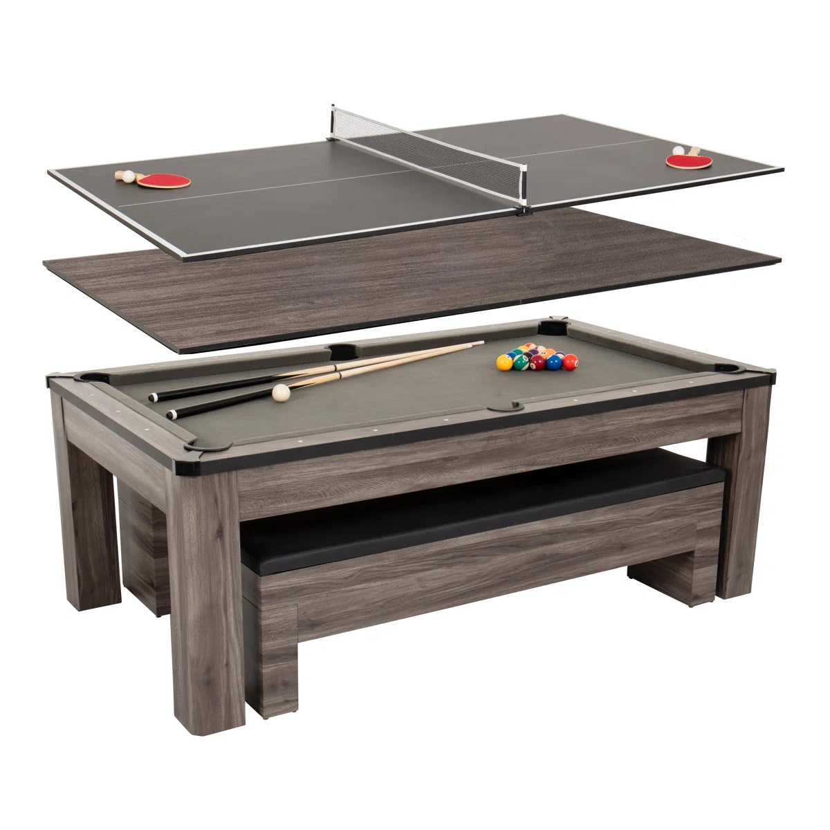 Hampton 3-in-1 Multi-Game Table – Billiards, Table Tennis & Dining Conversion (Gray Finish)