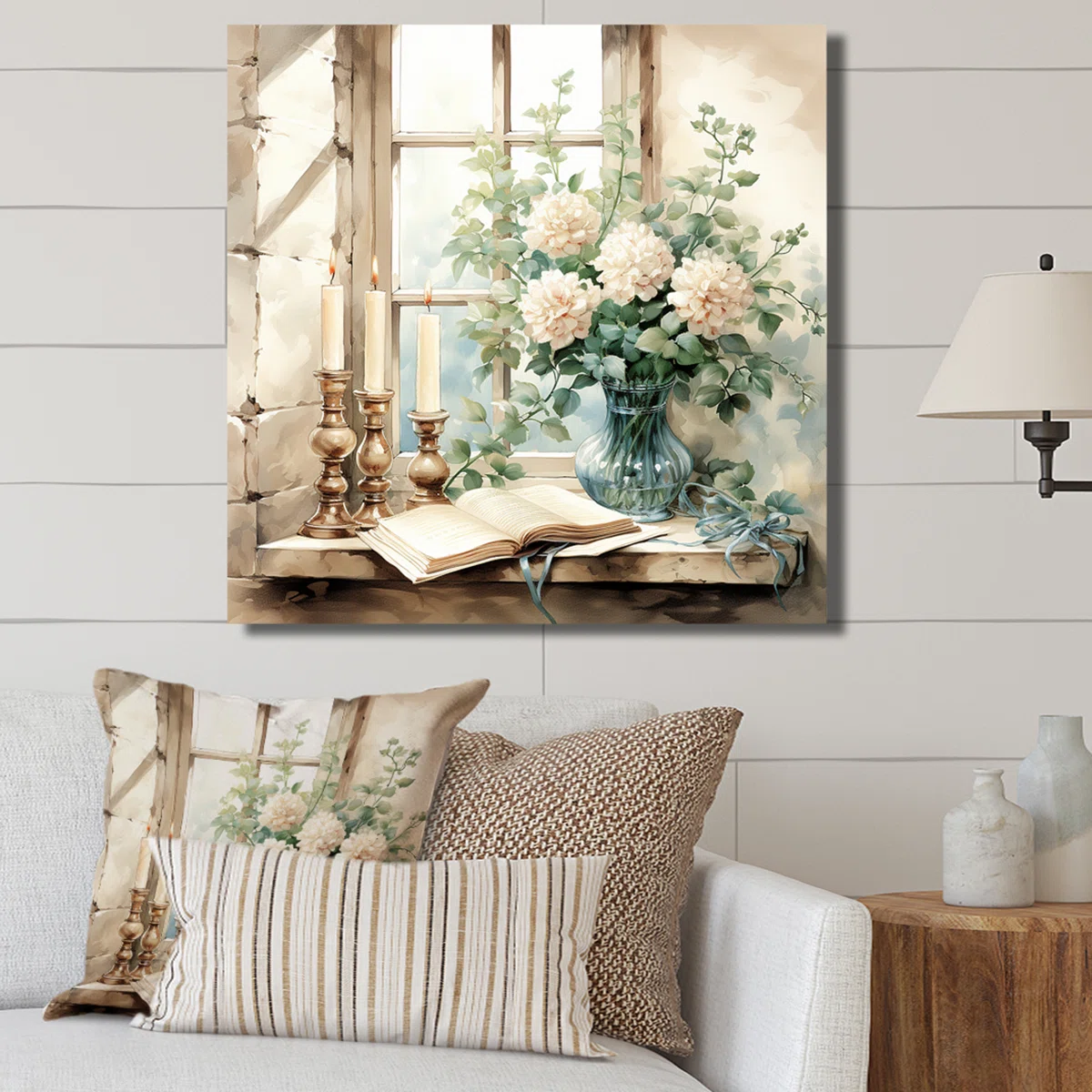 White & Green Antique Floral Window Charm Wall Art – Farmhouse Vintage Window