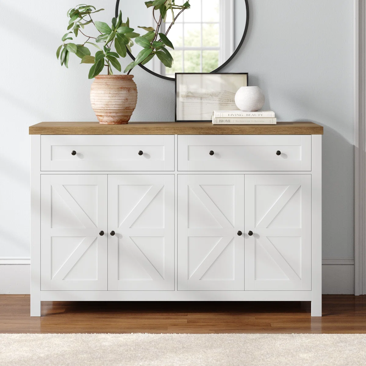 Zosia 55.1" Sideboard Buffet – White/Brown, Storage Cabinets & Drawers