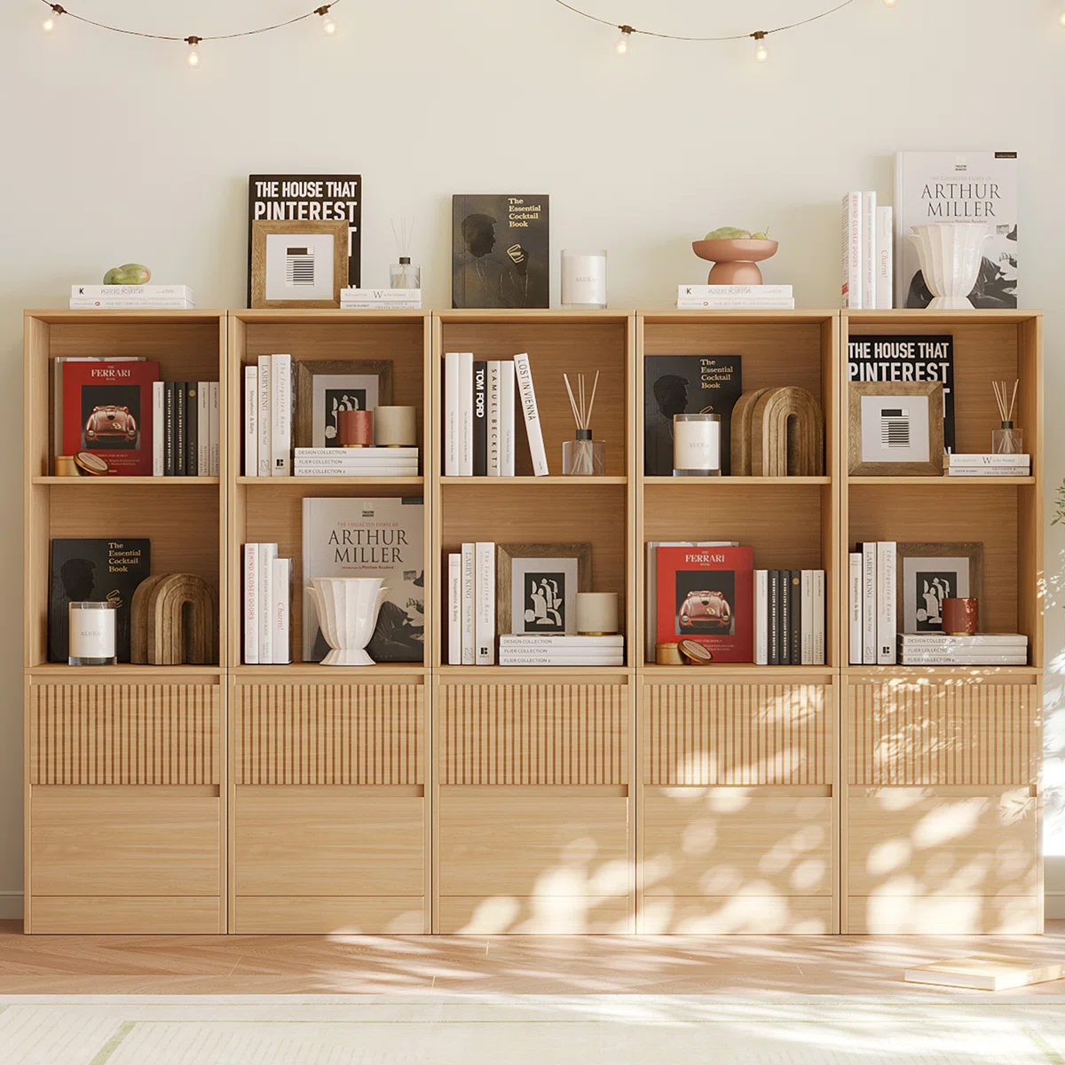 Branigans 5-Piece 2-Tier Cube Bookshelf Storage Cabinet with Double Drawers & Shelves