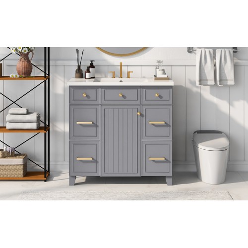 36" Grey Single Bathroom Vanity with Sink Top