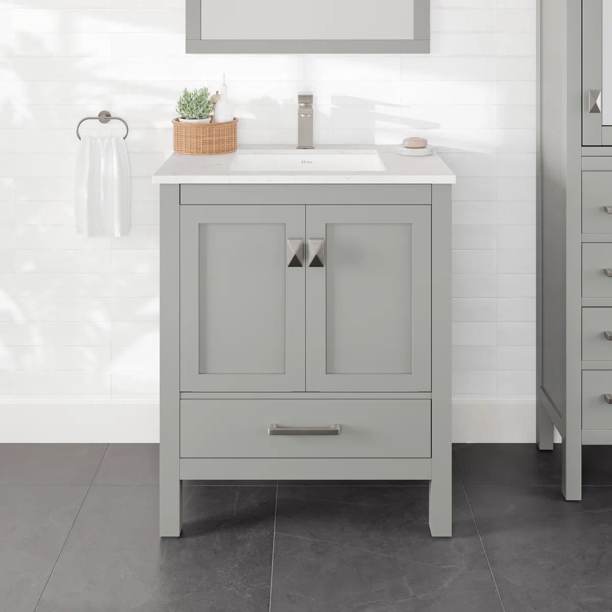 Eviva London 30" Bathroom Vanity with Carrara Quartz Countertop & Undermount Porcelain Sink – Compact Solid Wood Vanity with Ample Storage