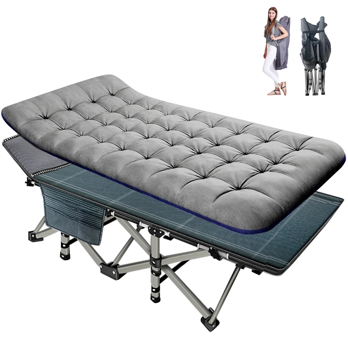 3-Style Portable Folding Cot & 5-Position Reclining Folding Chaise – Heavy-Duty Outdoor Camping Cot, Adjustable Sofa Bed & Lounge Chair, Gray, Compact & No-Installation Design