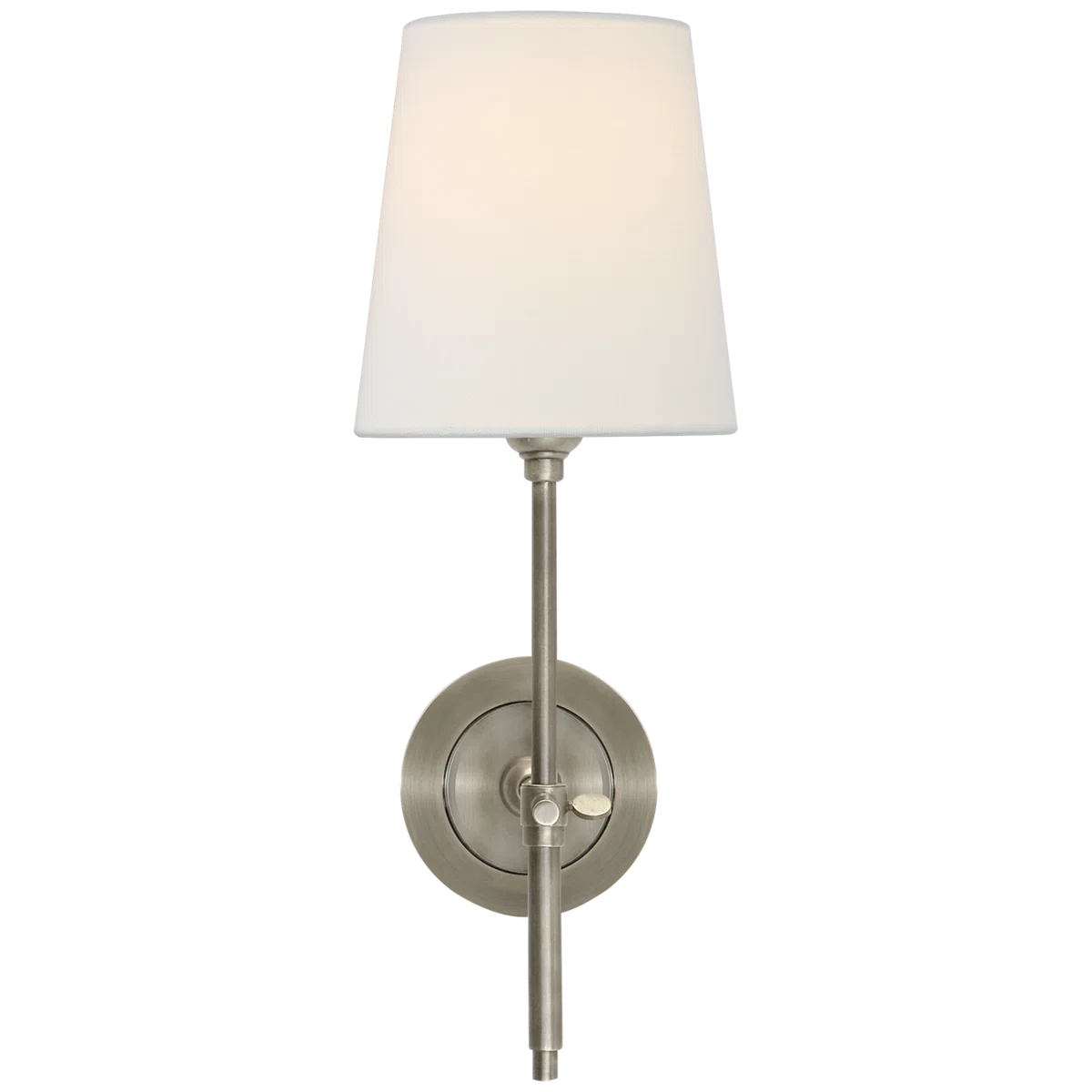 Bryant Solid Brass Wallchiere – Antique Nickel Finish with Linen Shade