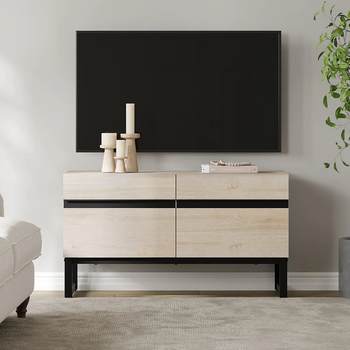 Aadam 35.4" Modern Beige Storage Credenza for Living & Office Spaces