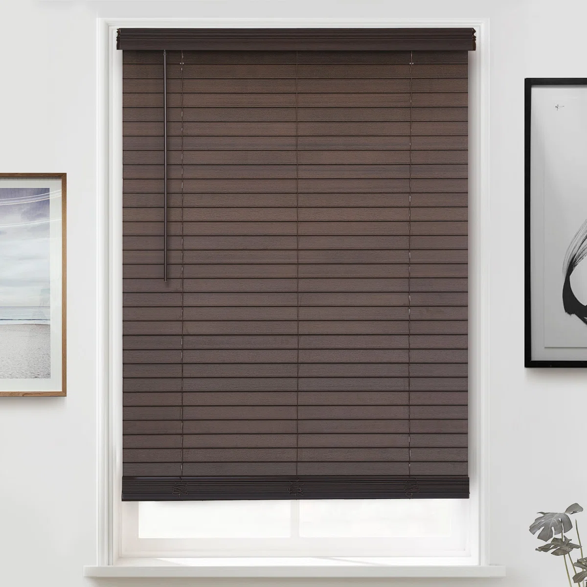 Room Darkening Faux Wood Venetian Blinds – 2" & 2.5" Slats, Cordless Blackout Window Shades with Premium Crown Valance, Moisture-Resistant & Easy Install Design