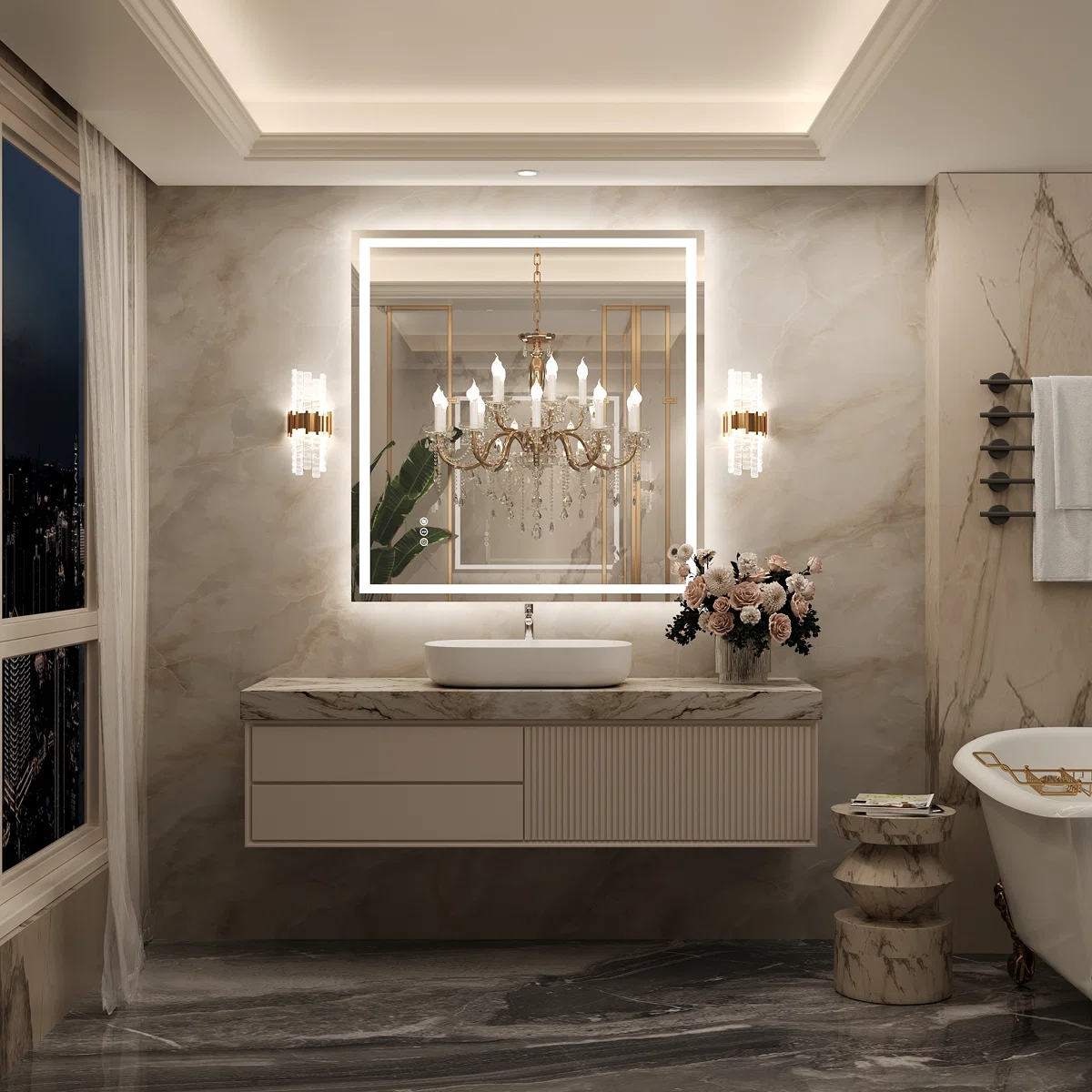 Molly Frameless LED Front & Backlit Bathroom Vanity Mirror – 3-Color Dimmable, Anti-Fog, ETL Certified, with Memory Function