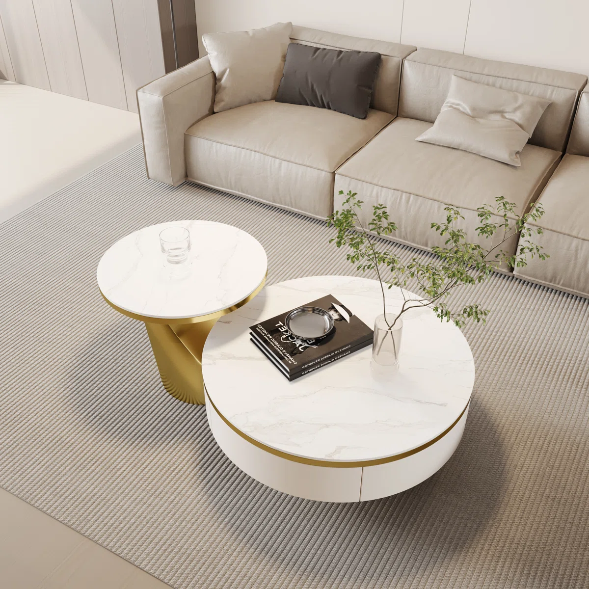 Jakori No-Assembly Nesting Coffee Table Set with Storage – Heat-Resistant Sintered Stone Top