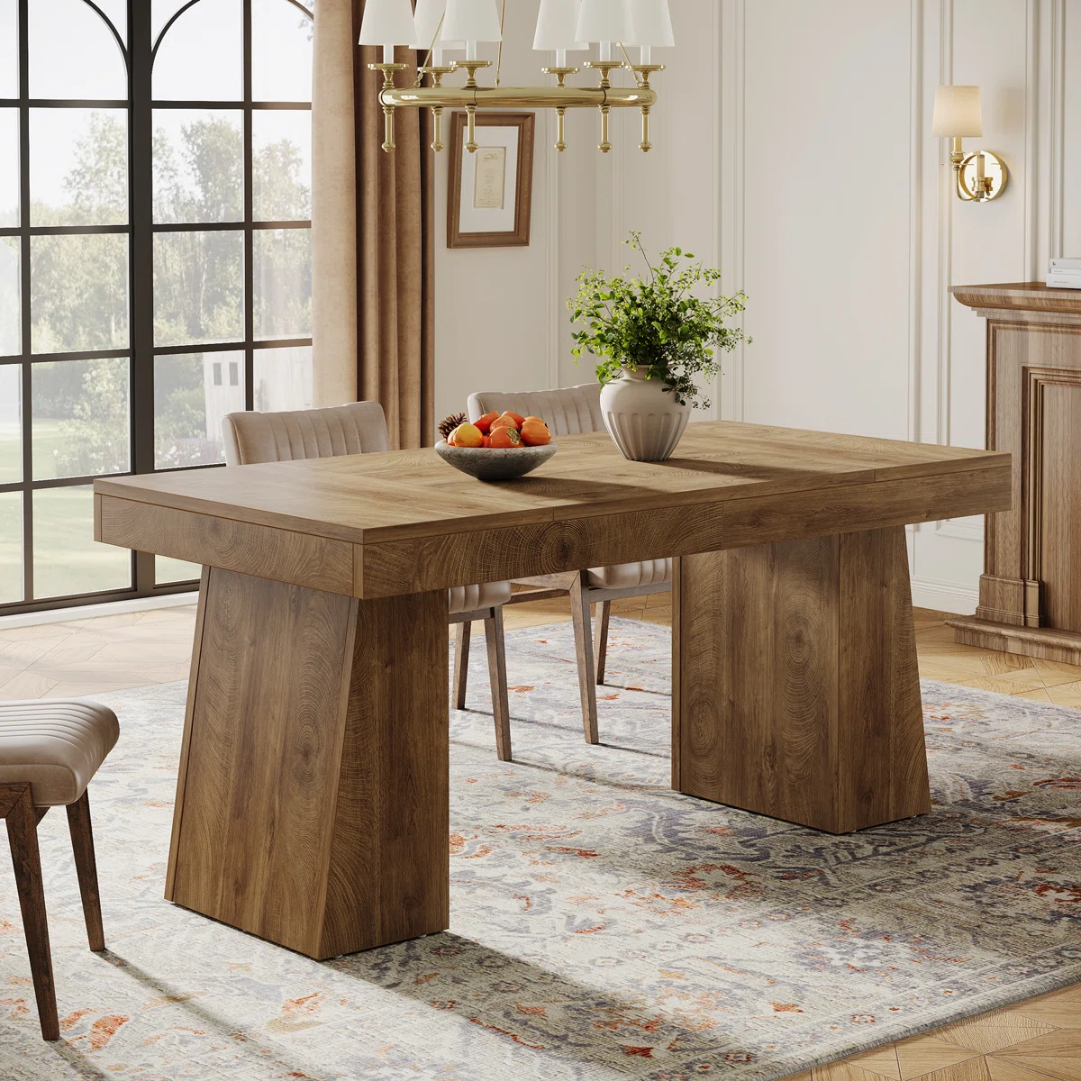55-Inch Rustic Wood Grain Dining Table for 2–4 | Farmhouse Kitchen & Dining Room Table