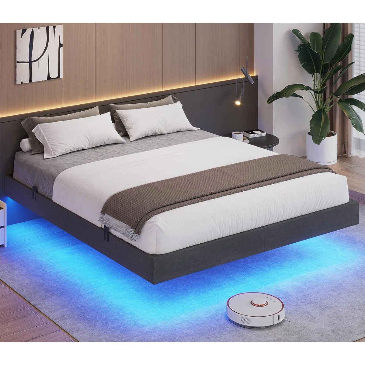 Kadeen Floating Platform Bed Frame with RGB LED Lights – Heavy-Duty Metal Full Bed with Underbed Storage, 1200 lbs Capacity, No Box Spring Needed