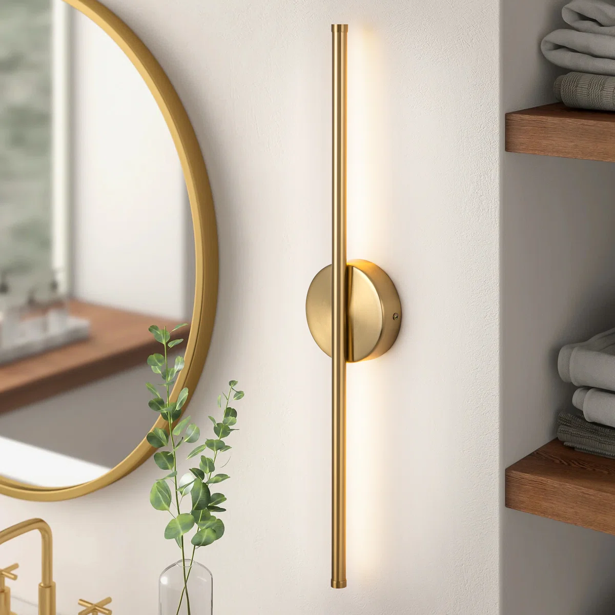 Wade Logan Brynie Gold Iron LED 23.6" H Hardwired Semi Flush Mounted Wall Sconce – Modern Linear LED Wall Light