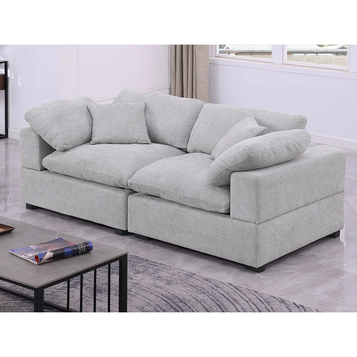 Modern Cloud Loveseat Sofa – Deep Seat, Wide Armrests, Removable Chenille Cover