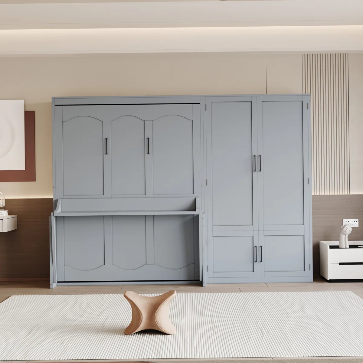 Murphy Bed with Armoire – Space-Saving Side-Folding Wall Bed with Hydraulic Lift