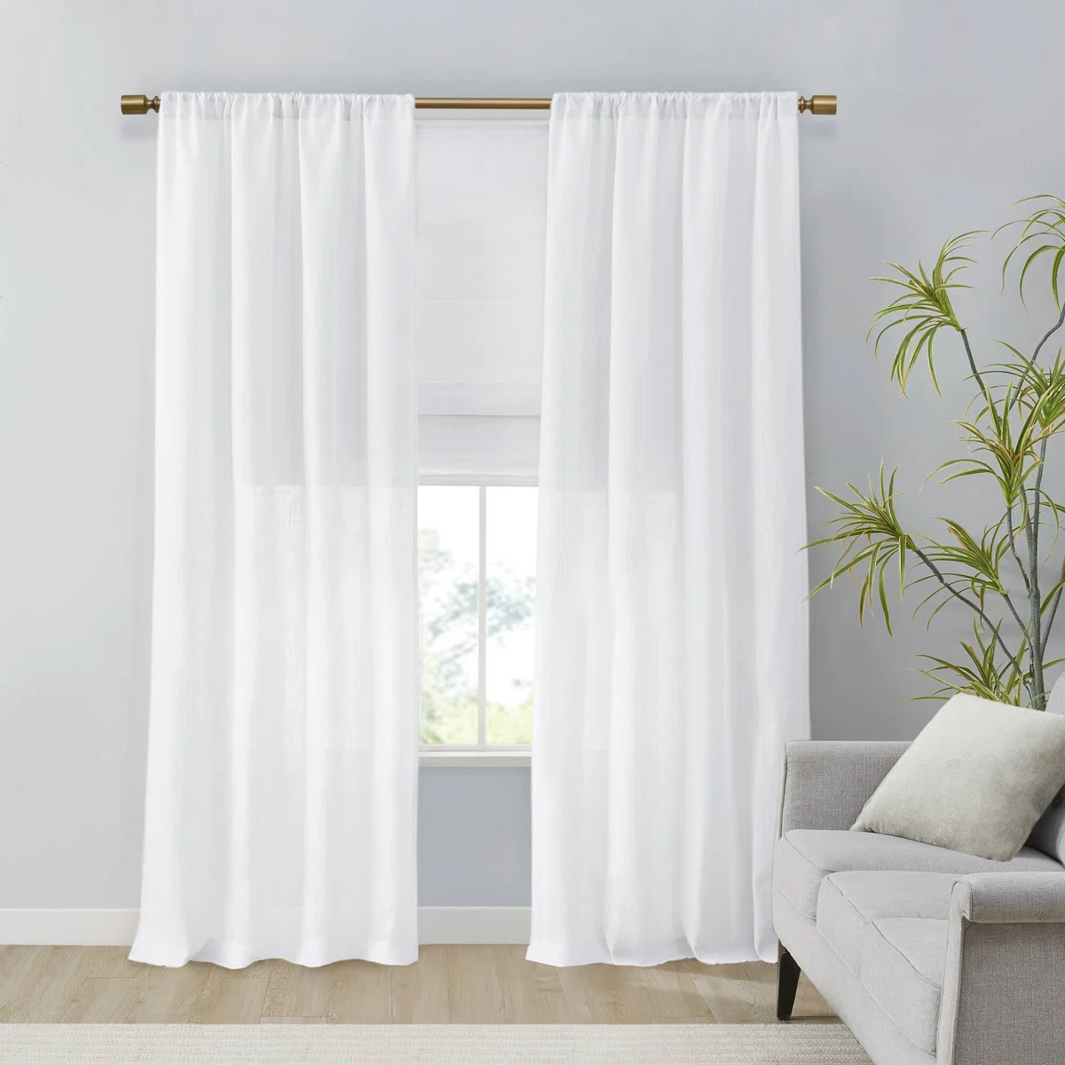 Kyler Linen Blend Light Filtering Single Roman Shade White (27 × 64)