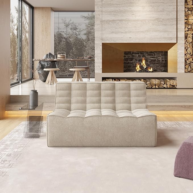 WJShome Modular Loveseat, 55.12" Linen Fabric Couches, Fireside Chair, Corner Relax Sofa for Living Room, Apartment (2 Seat, Khaki)