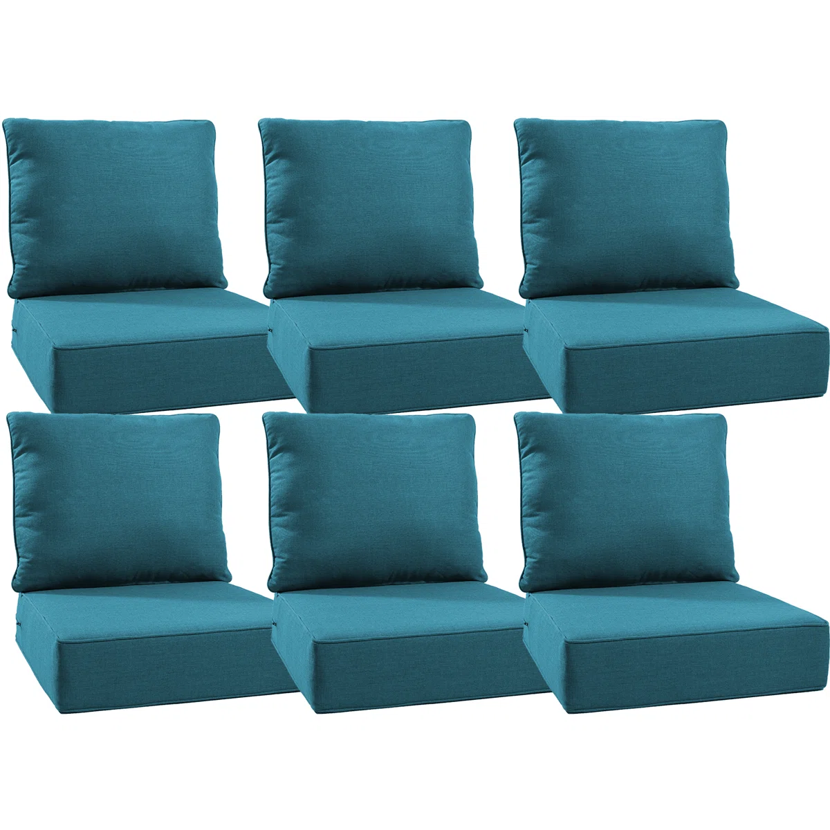 Deb 6" Thick Outdoor Cushion Set – Peacock Blue, 6-Piece Seat & Back Cushions