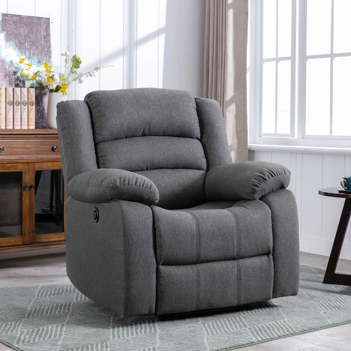 37.1" Wide Modern Overstuffed Power Recliner Chair with Padded Armrests – Super Soft Fabric Electric Recliner