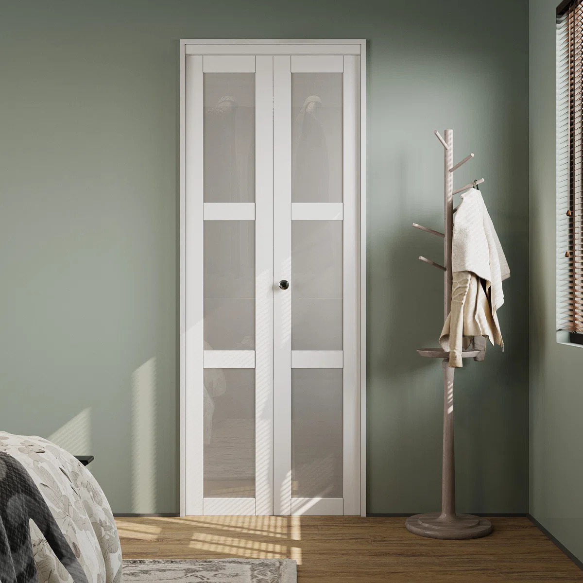 HOZONE LuminaMatte™ 3-Lite Glass Solid Wood Bi-Fold Door with Installation Hardware Kit – 30" x 80" Closet/Pantry Door