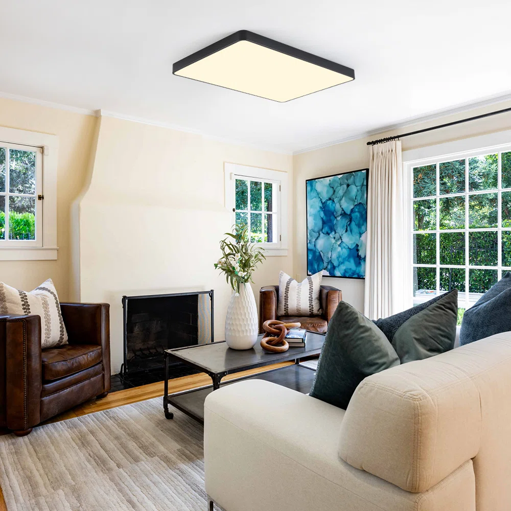 Latitude Run® Kita 33.9" Matte Black Dimmable LED Rectangle Flush Mount Light