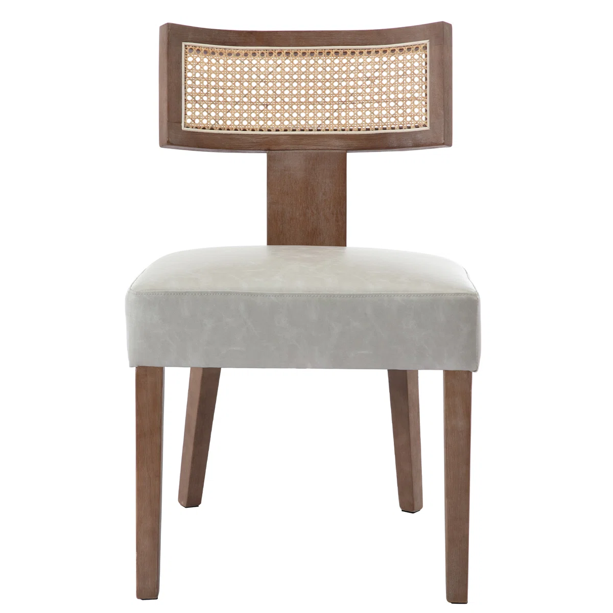 Bayou Breeze Farhat Mid-Century Modern Rattan Dining Chairs, Light Gray Upholstery with Wooden Legs – Farmhouse Side Chair Set