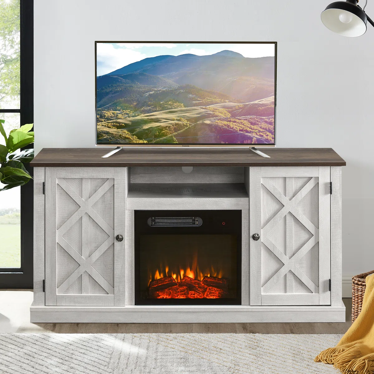 Earlimart TV Stand with Electric Fireplace for TVs up to 60" – Silver Gray