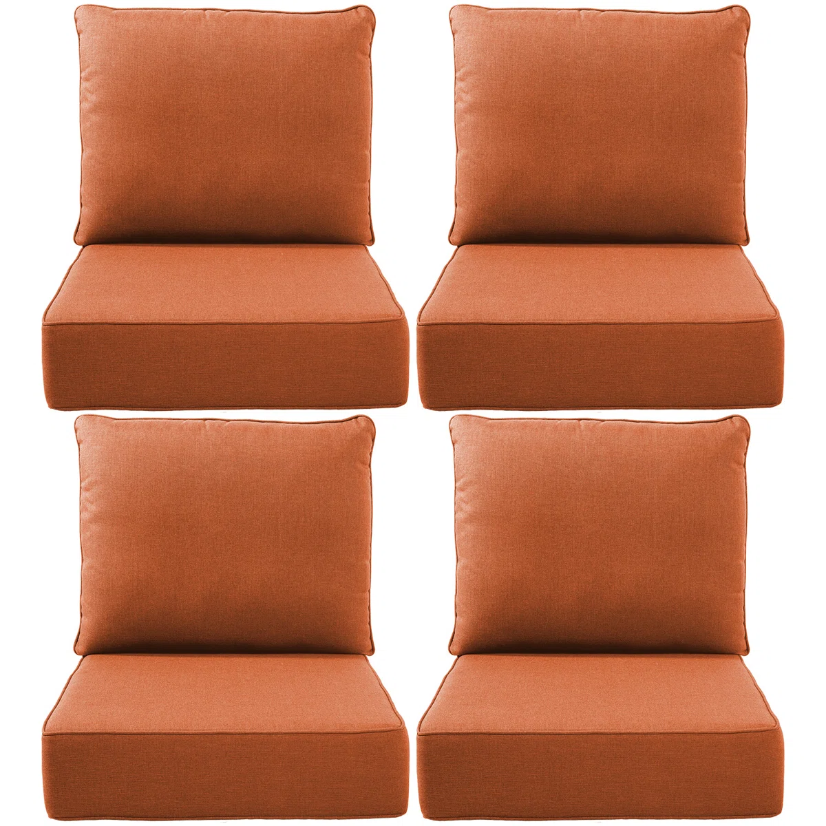 24"x22"x6" Patio Deep Seat Cushions & Pillows – Indoor/Outdoor, Water & Fade Resistant, Set of 4, Orange