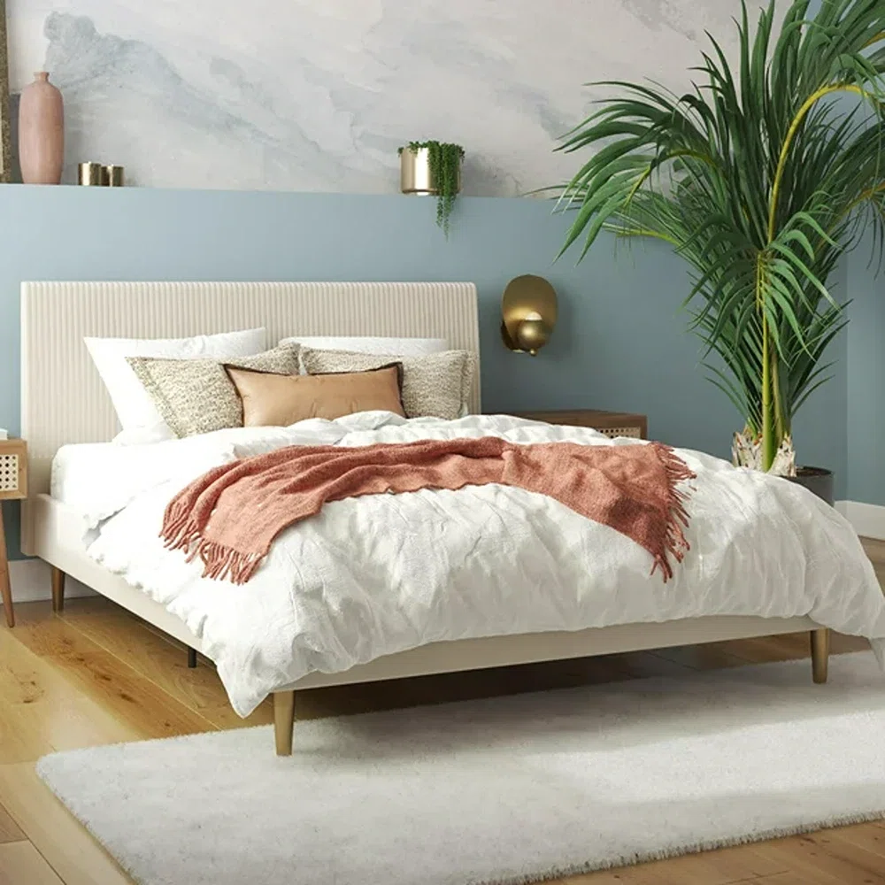 Mr. Kate Daphne Ivory Velvet Queen Upholstered Low Profile Platform Bed