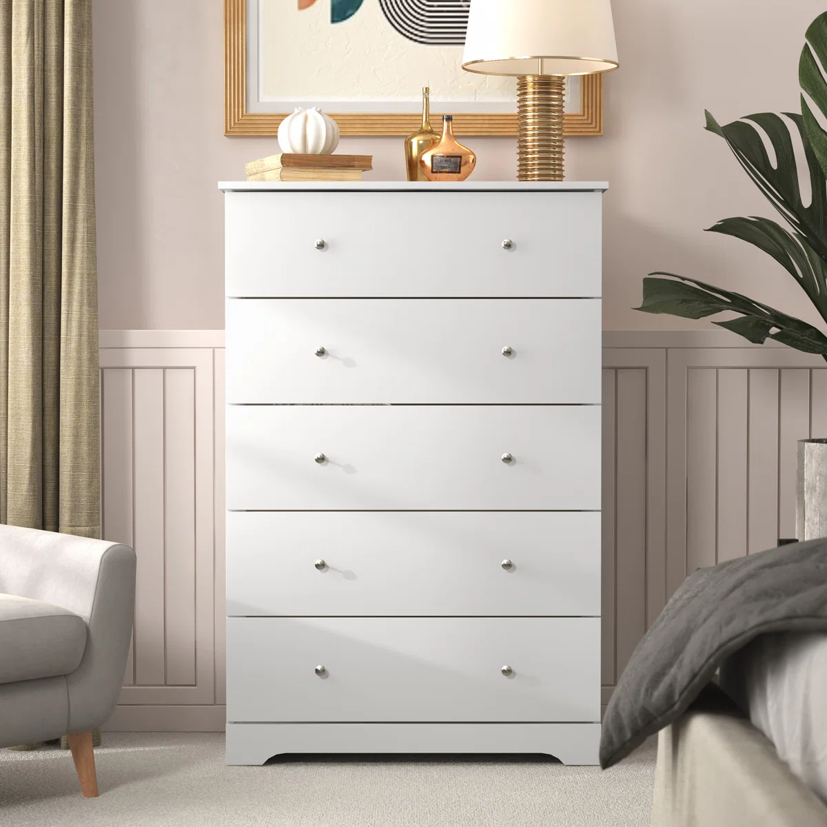 Blaklee 31.5" Wide 5-Drawer Dresser – Modern Wood Chest with Metal Knobs, Anti-Tip Safety, and Smooth-Glide Drawers