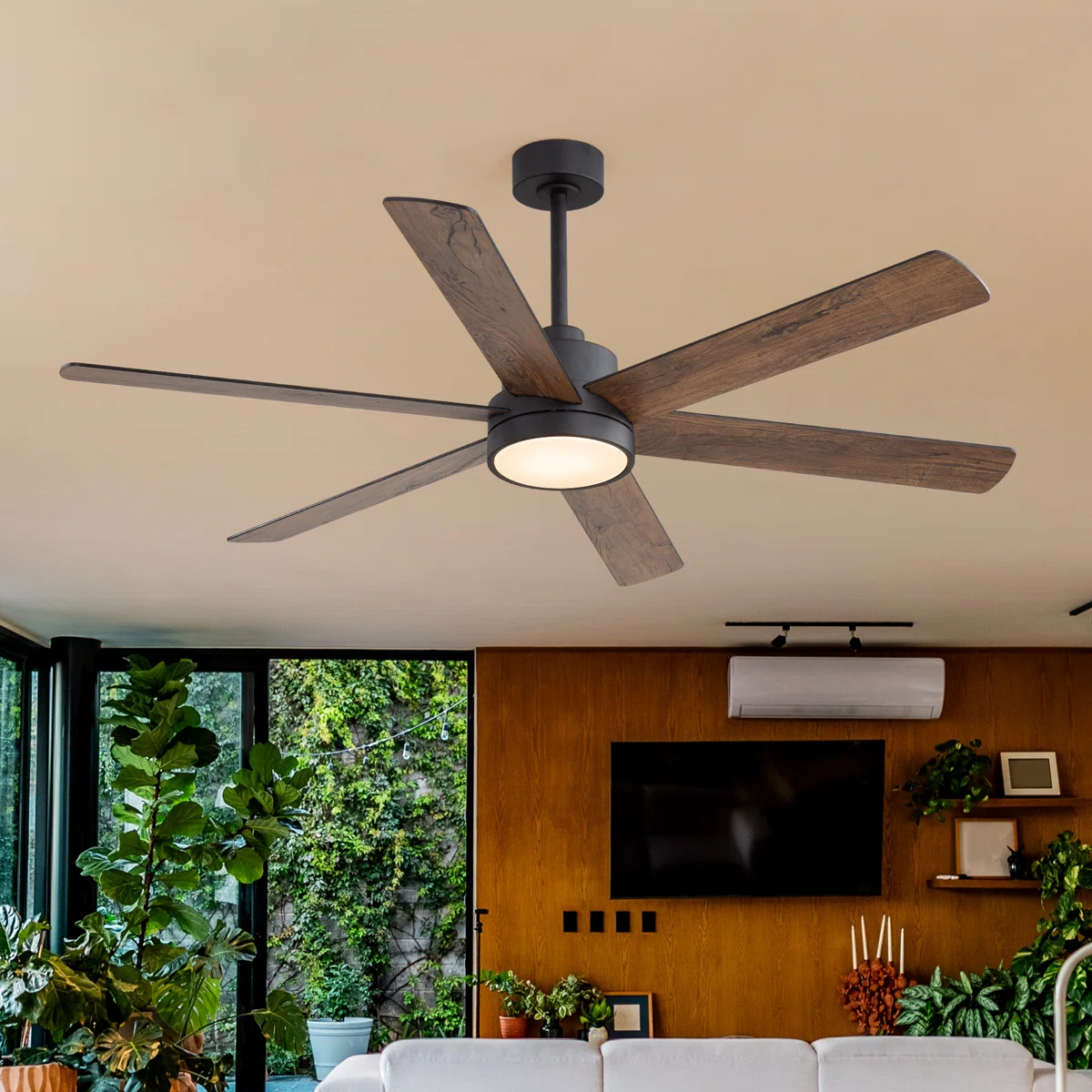 Latitude Run 65″ Farmhouse Black Ceiling Fan with LED Light & Remote – Industrial Large Reversible DC Motor Fan for Living Room, Bedroom & Patio