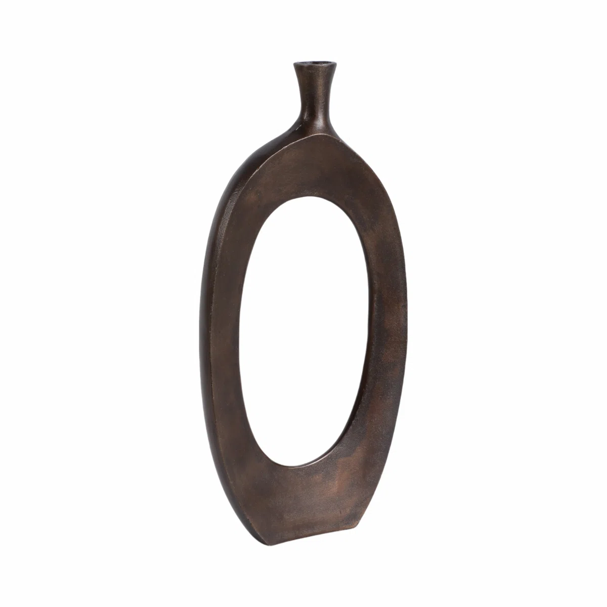 Modern Metal Vase with Open Circle Sculptural Design Artistic Home Accent