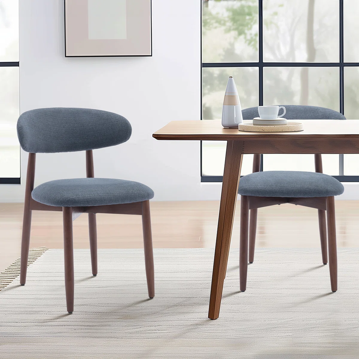 George Oliver Blue Upholstered Solid Wood Dining Side Chair – Modern Kitchen & Dining Chair