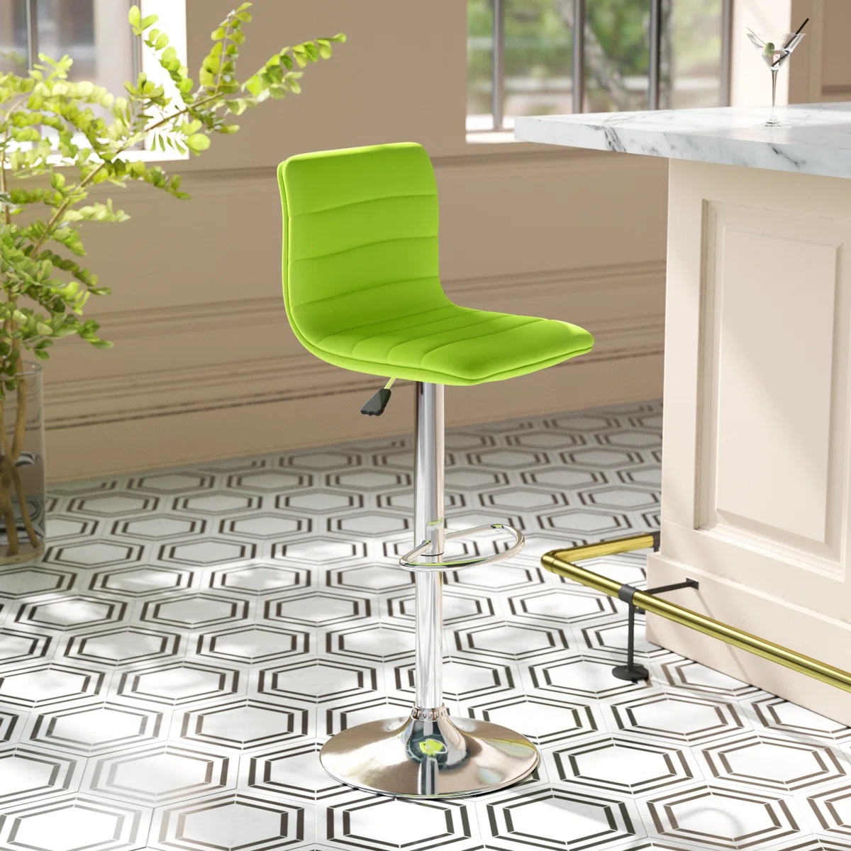 Clift Modern Adjustable-Height Upholstered Barstool with Footrest – 360° Swivel Counter & Bar Chair with Chrome Base and Padded Mid-Back Seat