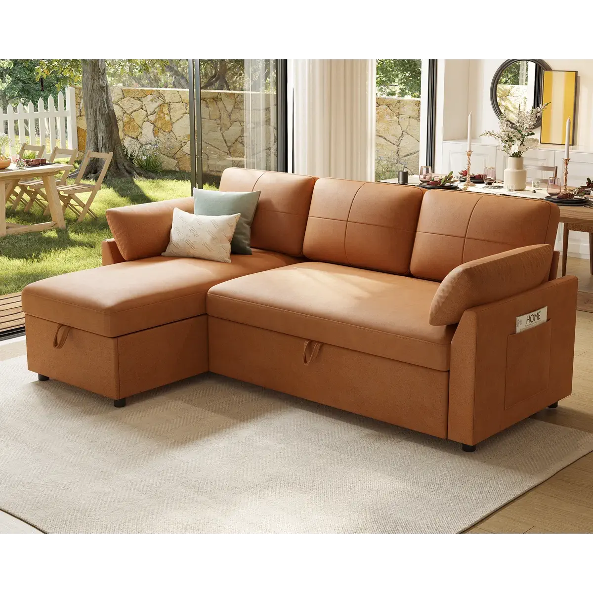 Convertible Sleeper Sectional Sofa with Pull-Out Bed & Storage Chaise – Modern Space-Saving Design