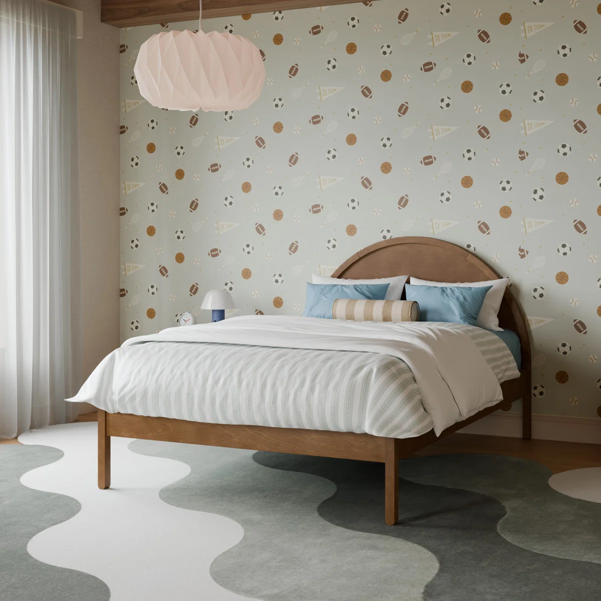 Bondi Full Bed – Natural Walnut Wood & Cane Accent, Boho-Inspired Kids Bedroom Furniture, Solid Poplar & MDF Frame