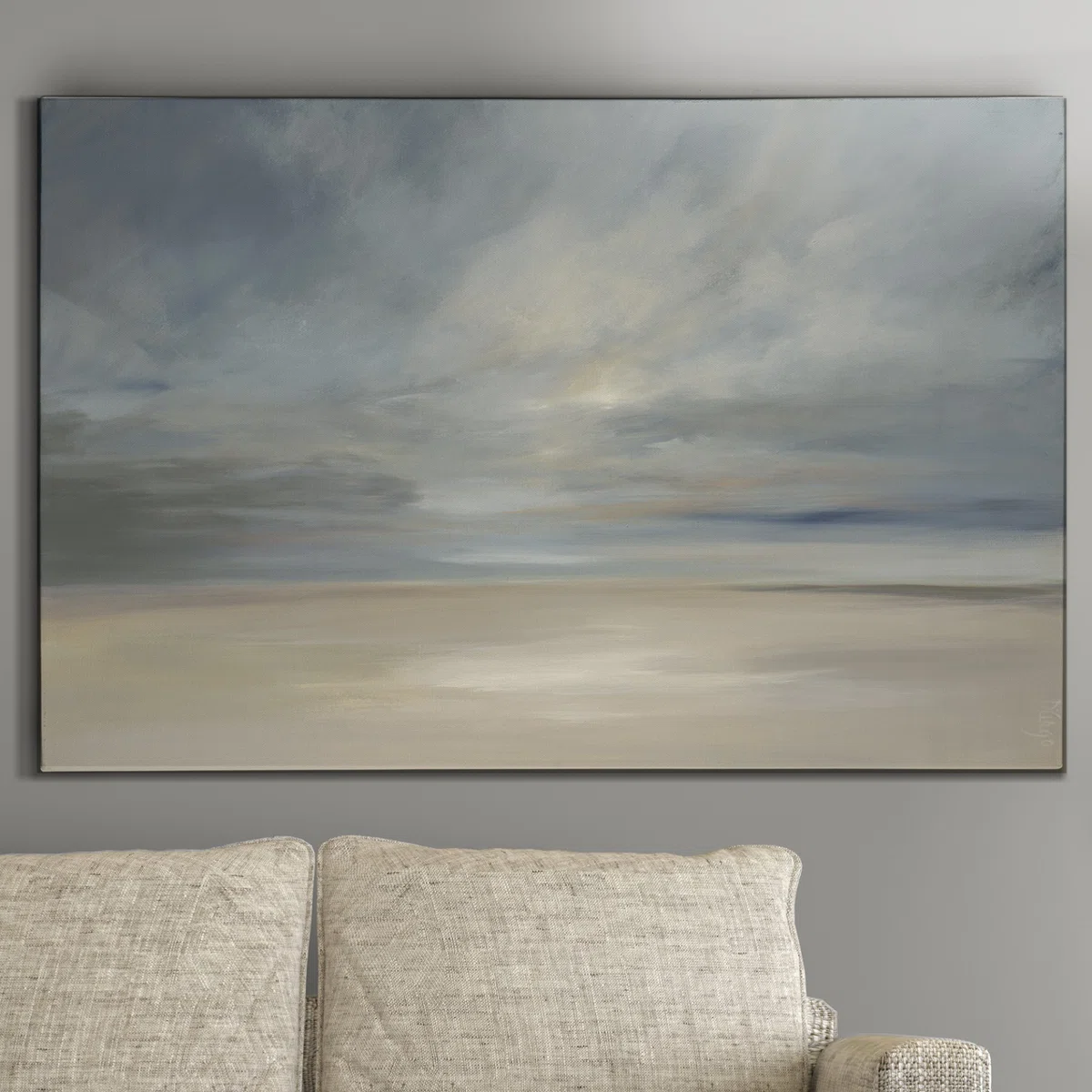 Hope Painting on Wrapped Canvas – 24" x 36", Abstract Coastal Wall Art, Blue, Sandy, Light Gray