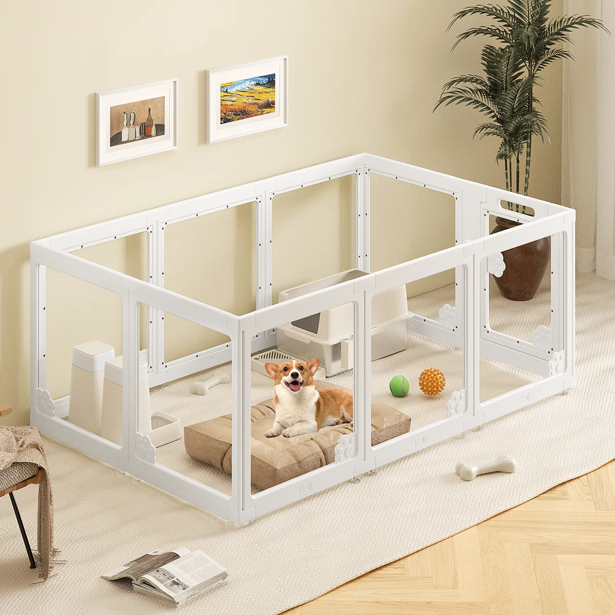 WUYONG Clear Acrylic Modular Dog Playpen – Indoor Puppy, Kitten, Rabbit & Small Pet Exercise Pen, 12-Piece Set