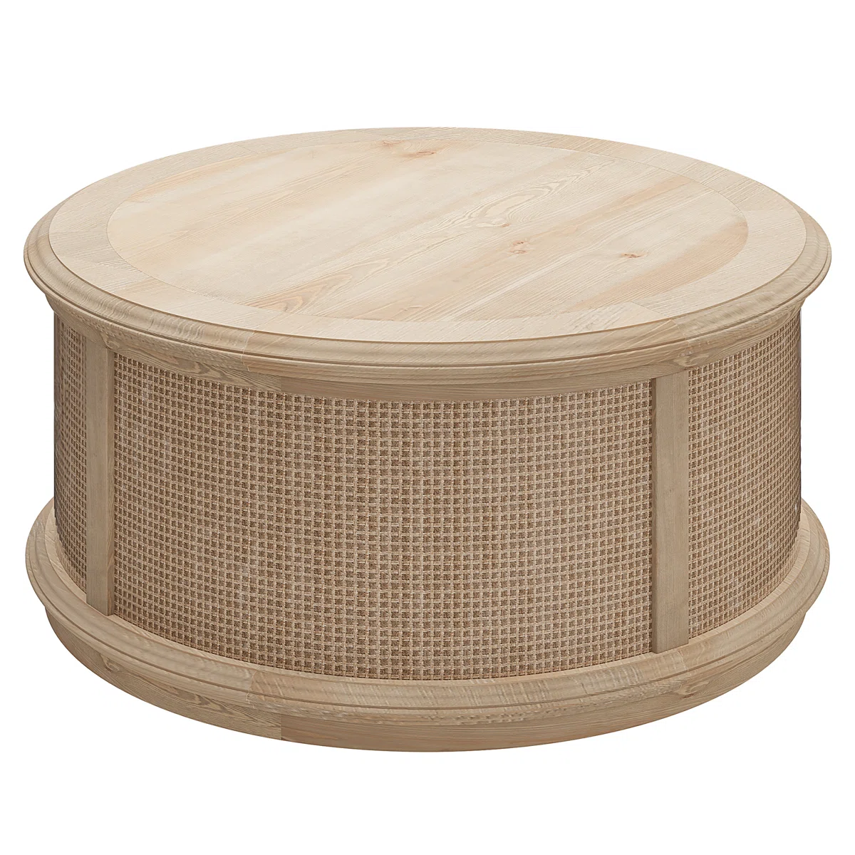 Britnie Round Rattan Drum Lift-Top Coffee Table with Hidden Storage, Solid Wood Coastal Living Room Center Table