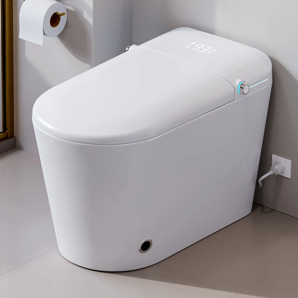 Elongated Smart Bidet Toilet with Heated Seat, Auto Open Lid, Touchless Sensor Flush, Warm Air Dryer & Night Light – Remote Controlled Luxury Toilet (Model ERI-ST200-P)