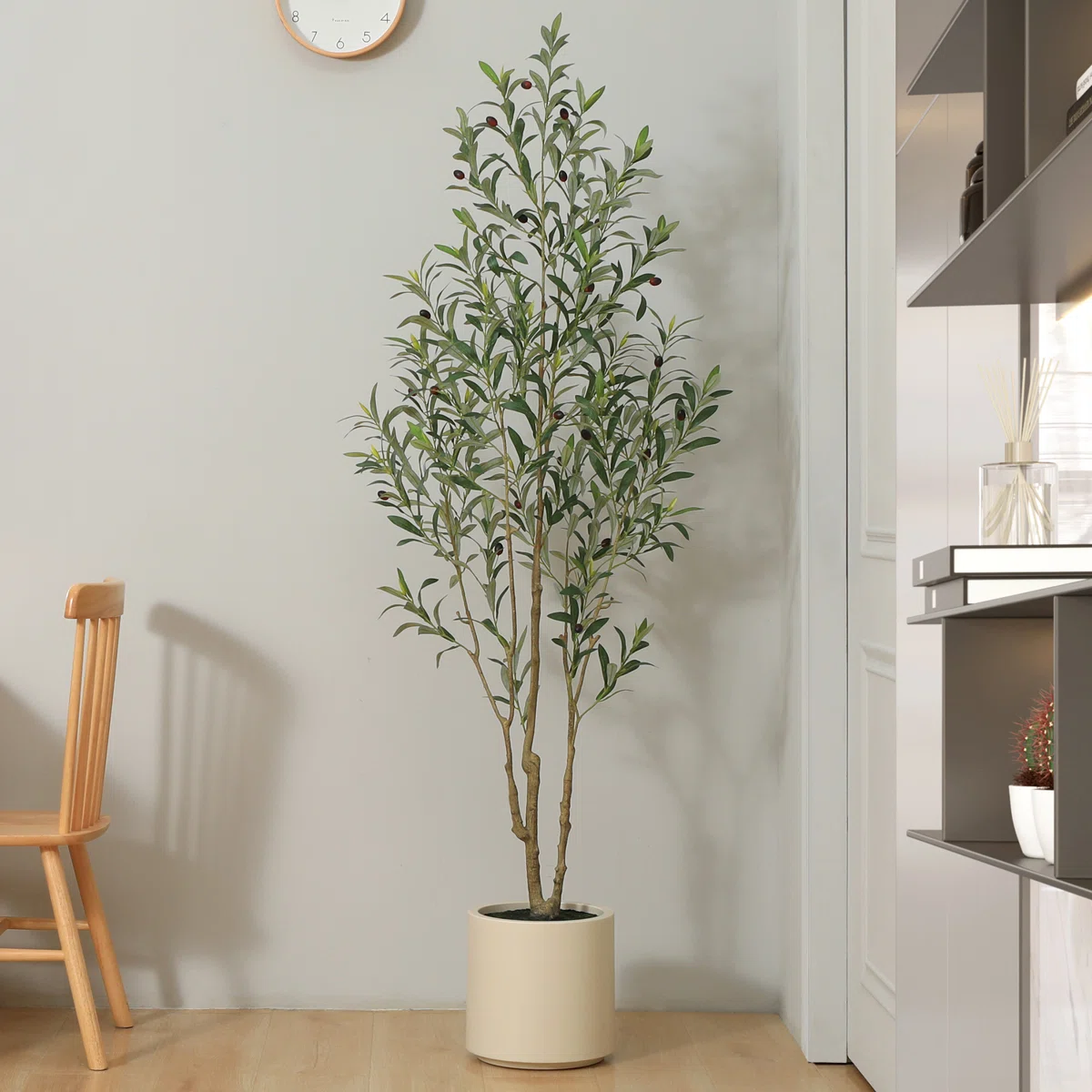 Adcock Faux Olive Tree in White Planter – Lifelike Artificial Olive Plant for Indoor & Outdoor