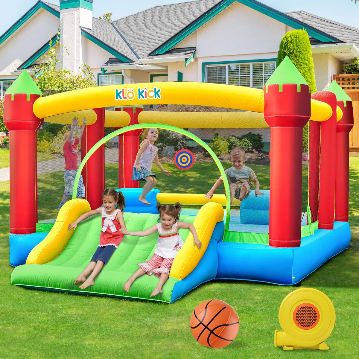 15.3'x12' Large 840D Oxford Inflatable Bounce House with Slide, Basketball Hoop & Blower – Outdoor Kids Bouncer