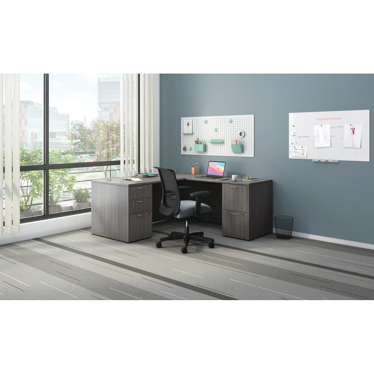 Mod L-Desk with Dual Pedestals – Modern L-Shaped Office Desk with Storage Drawers and Cable Management