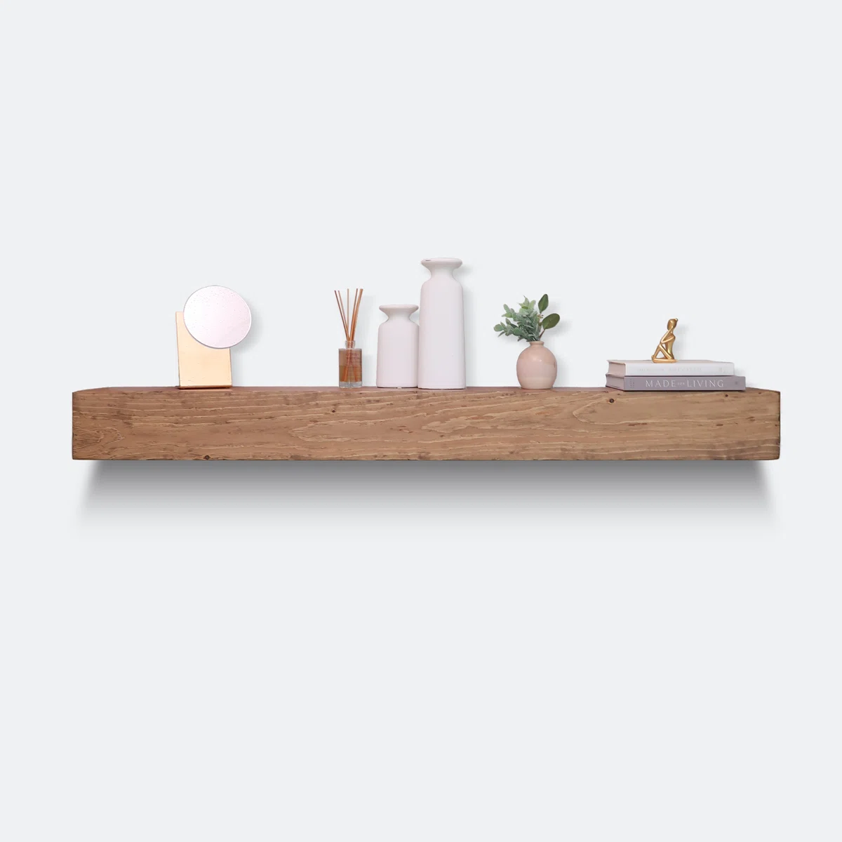 Melodye Rustic Fireplace Shelf Mantel – Handcrafted Pine Wood Mantel Beam, USA-Made Floating Shelf