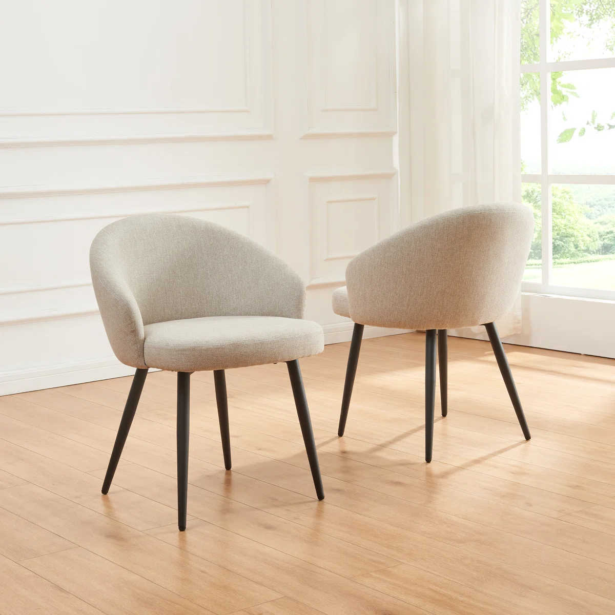 George Oliver Yandier 19.1" Wide Sand Fabric Dining Chairs – Set of 2 Upholstered Modern Comfort Chairs